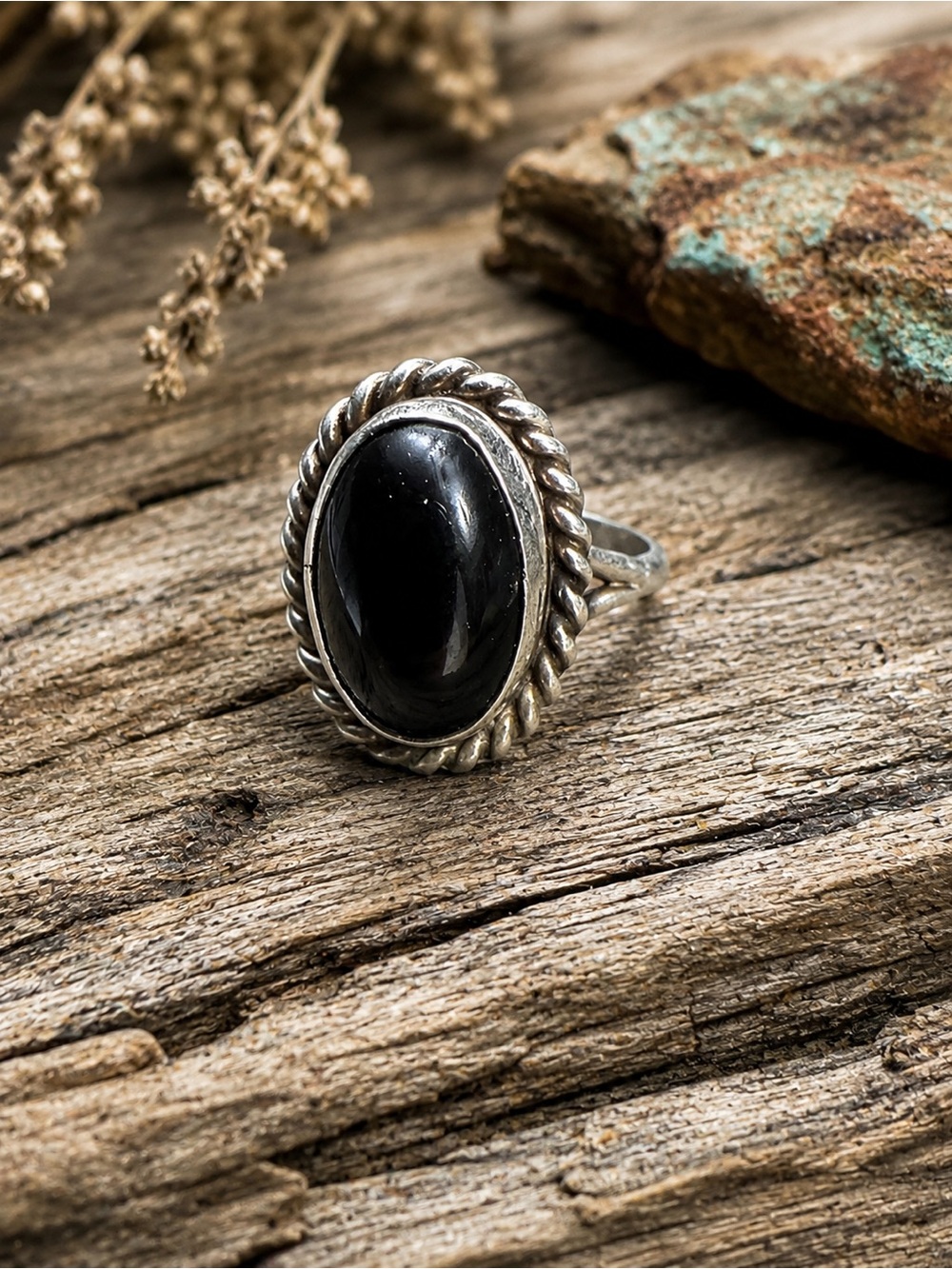 Vintage V. Nez Navajo Sterling Silver Black Onyx Ring | Size 6.75 | Signed